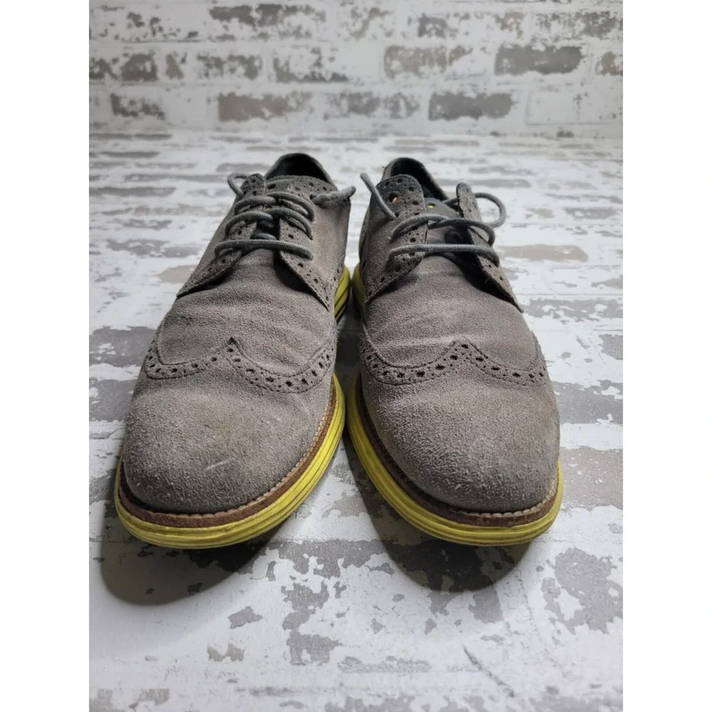 Cole Haan‎ Lunargrand Mens US 10 Wingtip Suede Oxford Shoes Gray Yellow